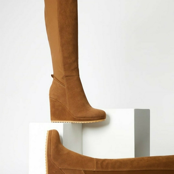 Brand New. SHOEDAZZLE - CLAIRE Knee High Wedge Boots - Taupe - Picture 7 of 9